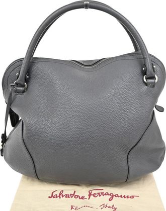 Ferragamo Gancini Handbag Leather Gray Leather Handbag (Pre-Owned)