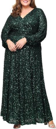 Alex Evenings Sequin Long Sleeve Gown in Emerald Green at Nordstrom, Size 18W