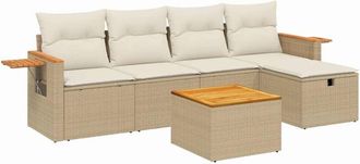 vidaXL Vidaxl - Juego De Sof&aacute;s Jard&iacute;n Con Cojines 6 Pzas Rat&aacute;n Sint&eacute;tico Beige