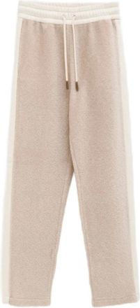Moncler Beige Broek met Trekkoord en Zijstreep - Dames - Sweatpants - Beige - M - Wol - Broeken