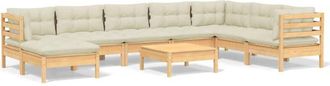 vidaXL Muebles De Jard&iacute;n 9 Pzas Y Cojines Madera Maciza De Pino Crema Vidaxl