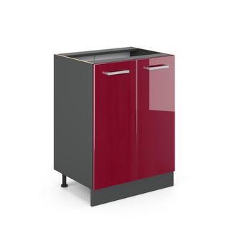 Vicco Mueble Bajo De Cocina R-line, Rojo Burdeos Alto Brillo, 60 Cm Sin Encimera Vicco