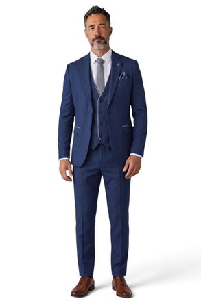 TruClothing Blauw formeel driedelig pak voor heren, getailleerd, effen - IM4