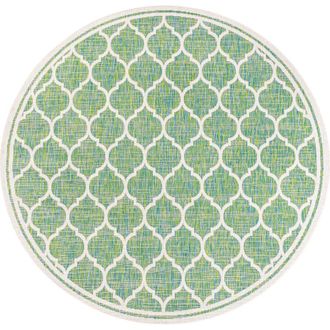Jonathan Y Designs Trebol Moroccan Trellis Textured Weave Indoor/Outdoor Round Area Rug in Cream/green at Nordstrom, Size 5Ft 0In X 5Ft 0In
