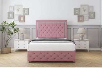 Comfort Beds Sofia Chrome Plush Divan Set 2 Drawers-26 Headboard-Footboard in Pink | Size: Small Single
