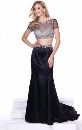 Nox Anabel 2 Piece Fit And Flare Rhinestones Dress In Black