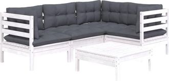 vidaXL Vidaxl - Muebles De Jard&iacute;n 5 Pzas Con Cojines Blanco Madera De Pino