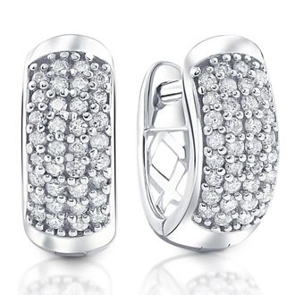 Pompeii3 Small 1/4ct Diamond Pave Huggie Hoops Womens Earrings White Gold Lab Grown 1/3