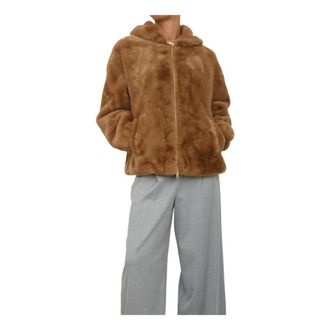 Fracomina Faux Fur & Shearling Jackets, female, Brown, M, Fur Bomber Hoody Camel Polyester