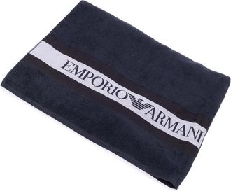 Emporio Armani Geweven handdoek met groot logo (Marine)