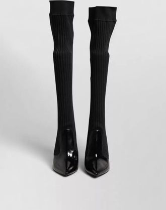 Dolce & Gabbana leather ribbed knit knee-high boots