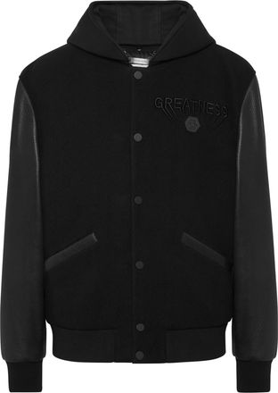 Philipp Plein Hooded Varsity Bomber With Leather Sleeves Greatness