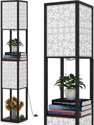 Costway 2-Light Floor Lamp Freestanding Display Light with Shelves-Black