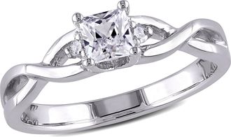 Mimi & Max Princess Cut Created White Sapphire and Diamond Infinity Ring in Sterling Silver