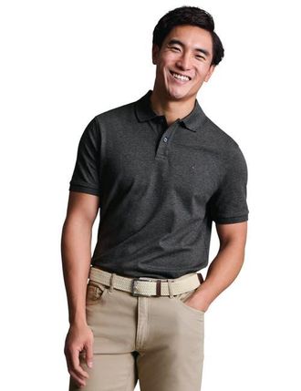 CHARLES TYRWHITT Short Sleeve Cotton Stretch Pique Polo in Dark Grey at Nordstrom, Size Xx-Large