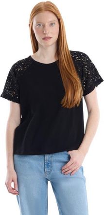 Wilt Lace Raglan Sleeve Tee in Black at Nordstrom, Size X-Small