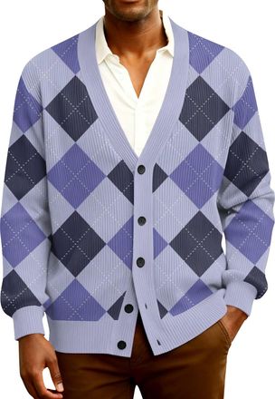 Generic Casual Cardigan with Buttons Long Sleeve Casual Winter Cozy Jacket Mens Baggy Deep Neck Button Solid Jersey Cardigan Mens Light Purple XXL