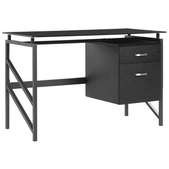 Beliani Beliani - Escritorio Oficina En Casa Marco Metal Negro Tapa Vidrio Templado 117 X 57 Cm Cajones Industrial Moderno Moriton