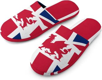 Generic Union Flag Wales Flannel Mens Slip-on Slippers Winter Warm House Shoes with Rubber Sole for Home Hotel