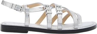 Michael Kors Zilveren Platte Open-Teen Gesp Sandaal - Dames - Sandalen - Grijs - 39 1/2 EU - Leer - Schoenen