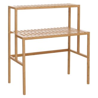 Hhg [nunca Usado] Estanter&iacute;a Para Plantas De Bamb&uacute; Hhg-380, Escalera Para Flores, Soporte Para Plantas, 2 Estantes, 100 X 90 X 50 Cm, Color Natural