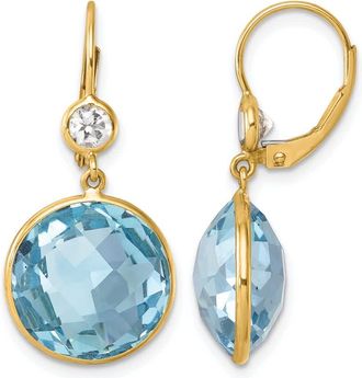 Diamond2Deal 14K Yellow Gold Blue and White Topaz Drop Dangle Earrings