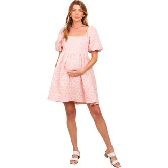 Pinkblush Floral Embossed Puff Sleeve Dress in Light Pink at Nordstrom, Size Medium