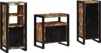 vidaXL Juego De Muebles De Ba&ntilde;o 3 Pcs Marr&oacute;n Madera S&oacute;lida Recuperada