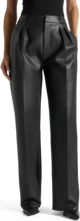 Mani&egrave;re De Voir Julie Leather Twin Pleat Trousers in Black at Nordstrom, Size 10