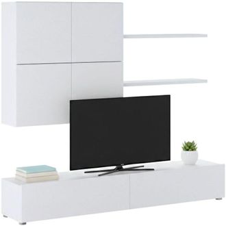 Dmora Parete Attrezzata Bagnaria, Mobile Soggiorno Modulabile, 4 Ripiani, 6 Ante, Bianco