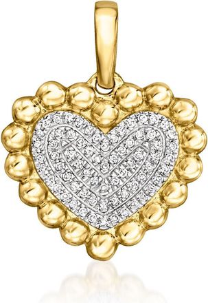 Ross-Simons Diamond Beaded Heart Pendant in 14kt Yellow Gold
