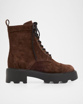 Tory Burch T Monogram Suede Lace-Up Ankle Boots