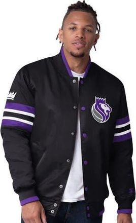 Starter Mens Starter Black Sacramento Kings Scout Varsity Satin Full-Snap Jacket at Nordstrom, Size Medium