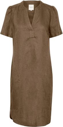 Part Two Eenvoudige Linnen Jurk met V-Hals - Dames - Casual kleedjes - Bruin - 2XS - Linnen - Kleedjes