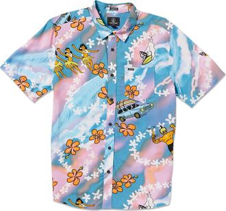 Volcom x Drew Toonz Short Sleeve Button-Up Shirt in Bay Blue at Nordstrom, Size X-Large
