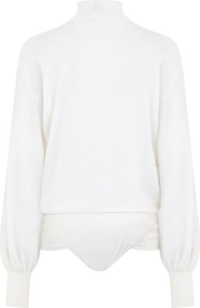 Alaia Womens Bodysuit Long-Sleeve Mesh White Lamb Wool Tops Top