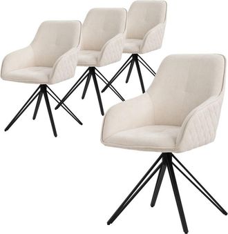 ML Design Ml-design Set 4x Silla De Comedor Giratoria Con Respaldo Y Reposabrazos Asiento Color Crema De Tela Tejida Tapizado Con Patas De Metal Sill&oacute;n Dise&ntilde;o E