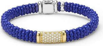 Lagos Mens Two-Tone Matte Black Ceramic Diamond Bracelet in Blue Ceramic at Nordstrom, Size 7.5
