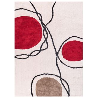 Beliani Alfombra De Algod&oacute;n Beige Rojo Marr&oacute;n Negro 140 X 200 Cm Patr&oacute;n Abstracto Bolat