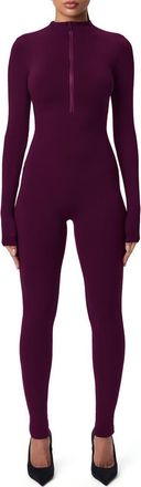 Naked Wardrobe Quarter Zip Jumpsuit in Dark Plum at Nordstrom, Size X-Large