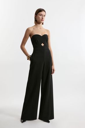 Karen Millen Womens Compact Stretch Bandeau Tailored Wide Leg Jumpsuit - Black - Size 12 UK