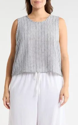 Renee C Stripe Sleeveless Cotton Top in Black at Nordstrom Rack, Size 3X