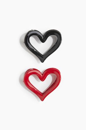 H&M 2er-Pack Herzf&ouml;rmige Haarklammern - Rot/Schwarz