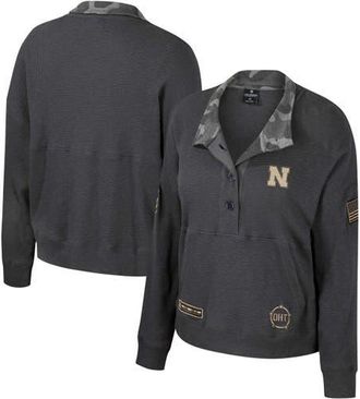 Colosseum Womens Colosseum Heather Charcoal Nebraska Huskers OHT Military Appreciation Payback Henley Thermal Sweatshirt at Nordstrom, Size Medium