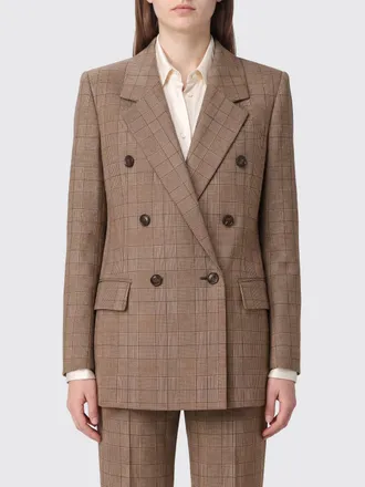 Chlo&eacute; Prince of Wales Double-Breasted Blazer in Pure Wool