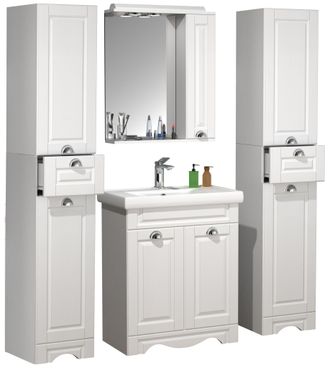 ebuy24 Vcm 5pcs Lavabo Ancho 60 Cm Muebles De Ba&ntilde;o Conjunto Lavabo Espejo Gabinete Alto Landhaus Casalo L (blanco)