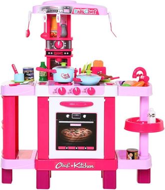 HOMCOM Cucina Giocattolo per Bambini con 38 Accessori Inclusi, 78x29x87cm, Rosa