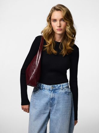 Pieces Rundhalspullover PIECES PCMIRA NEW LS O-NECK KNIT NOOS BC, Damen, Gr. XXL, schwarz, Strick, Obermaterial: 50% Viskose, 28% Polyester, 22% Nylon, unifa