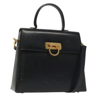 Ferragamo Tweedehands leren handtassen - Dames - Pre-owned - Zwart - Maat: ONE Size Leer