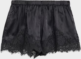 Re/Done Jennie Lace-Trim Satin Shorts
